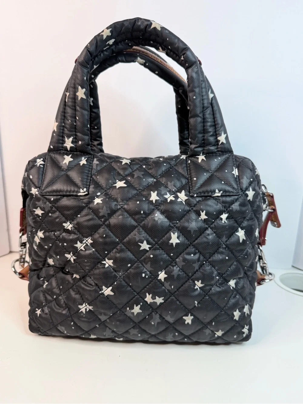 MZ Wallace Sutton StarLight Star Quilted Satchel Crossbody Bag Leather Trim